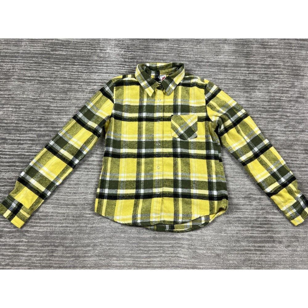 Weissman Shirt Womens Small Yellow Plaid Cotton Blend‎ Flannel Snap Front Pocket